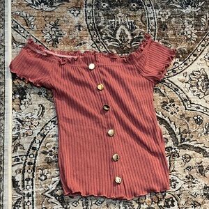Rust Off-Shoulder Buttoned Top